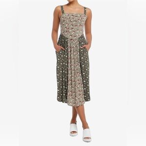 Hot Topic Thorn & Fable Mushroom Green Color-Block Midi Cami Dress, Size S